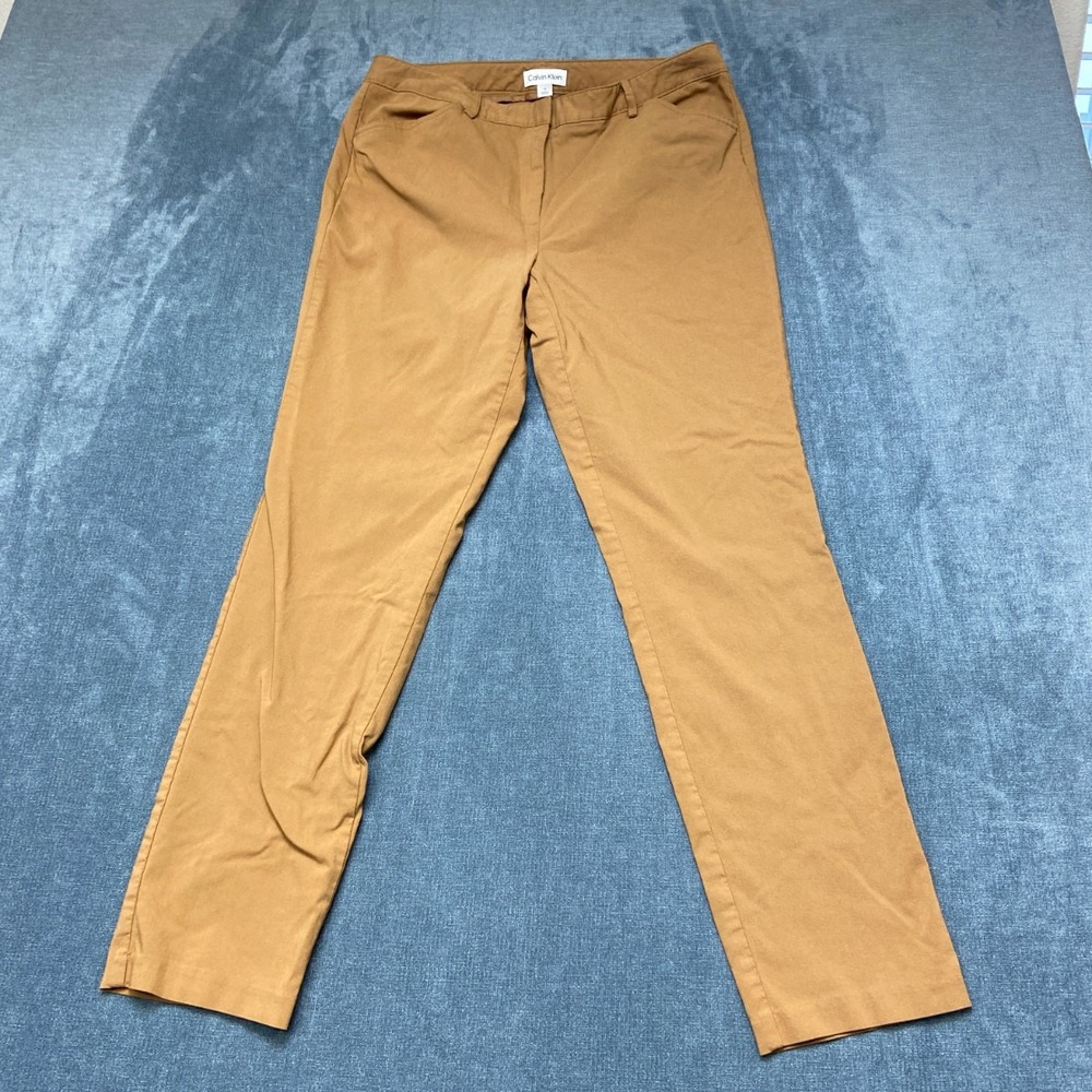 Calvin Klein Pants Womens 12 Khaki Rayon Stretch Flat Front Casual Straight Leg